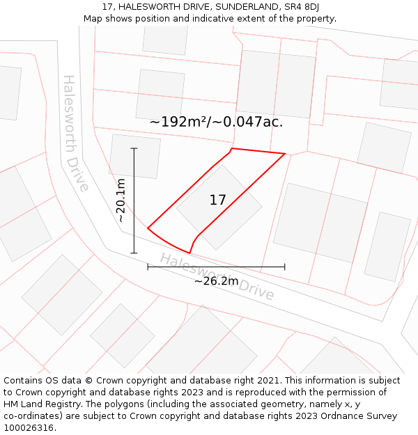 17, HALESWORTH DRIVE, SUNDERLAND, SR4 8DJ: Plot and title map