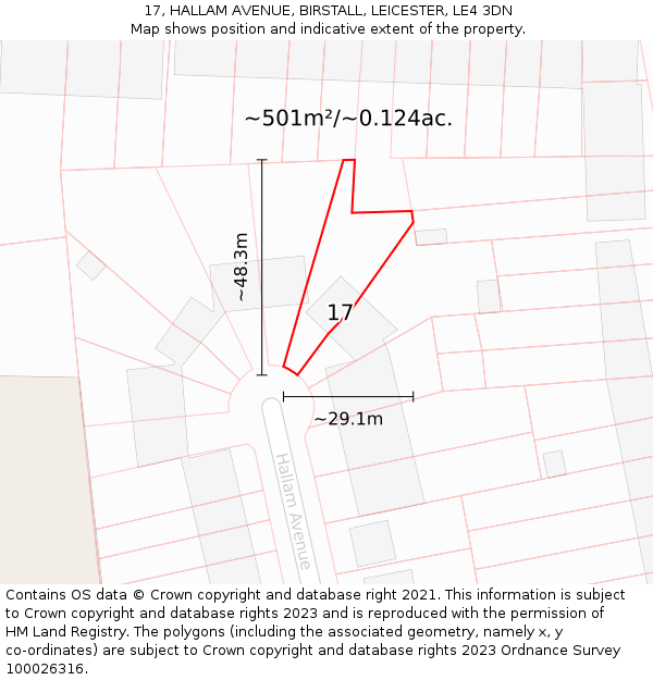 17, HALLAM AVENUE, BIRSTALL, LEICESTER, LE4 3DN: Plot and title map