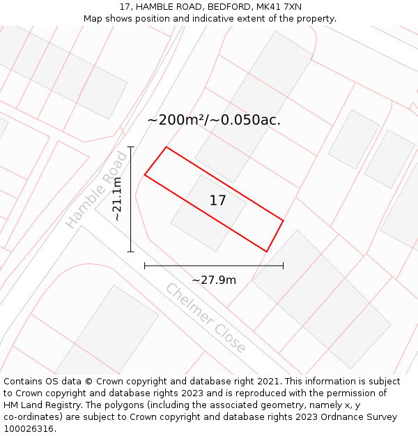 17, HAMBLE ROAD, BEDFORD, MK41 7XN: Plot and title map