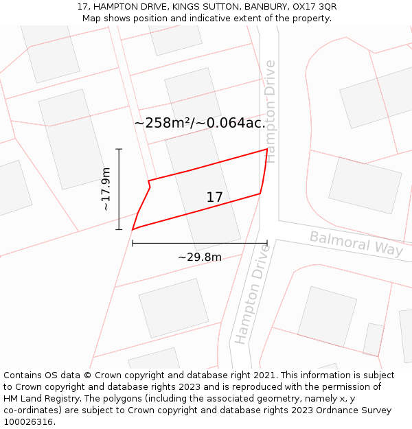 17, HAMPTON DRIVE, KINGS SUTTON, BANBURY, OX17 3QR: Plot and title map