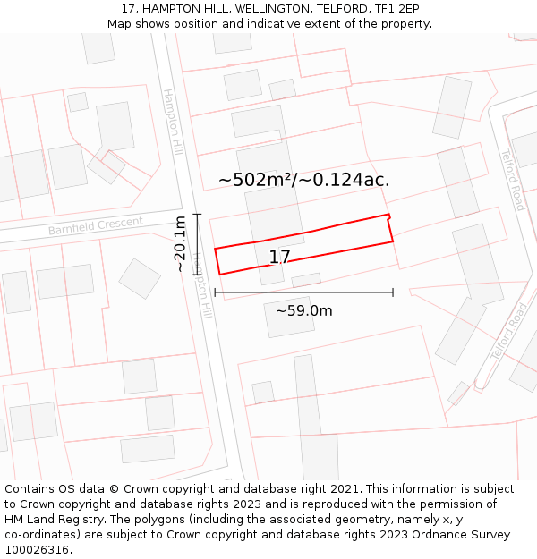 17, HAMPTON HILL, WELLINGTON, TELFORD, TF1 2EP: Plot and title map