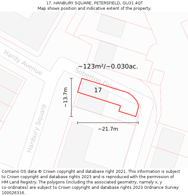 17, HANBURY SQUARE, PETERSFIELD, GU31 4QT: Plot and title map