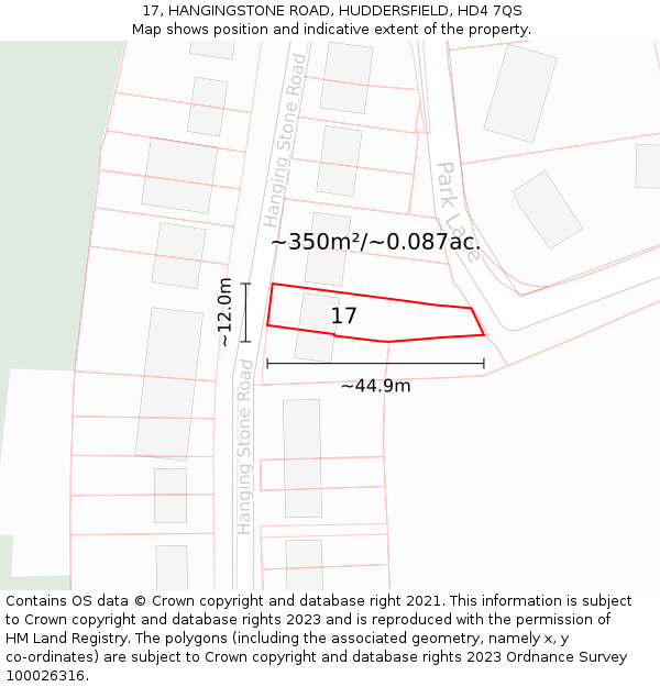 17, HANGINGSTONE ROAD, HUDDERSFIELD, HD4 7QS: Plot and title map