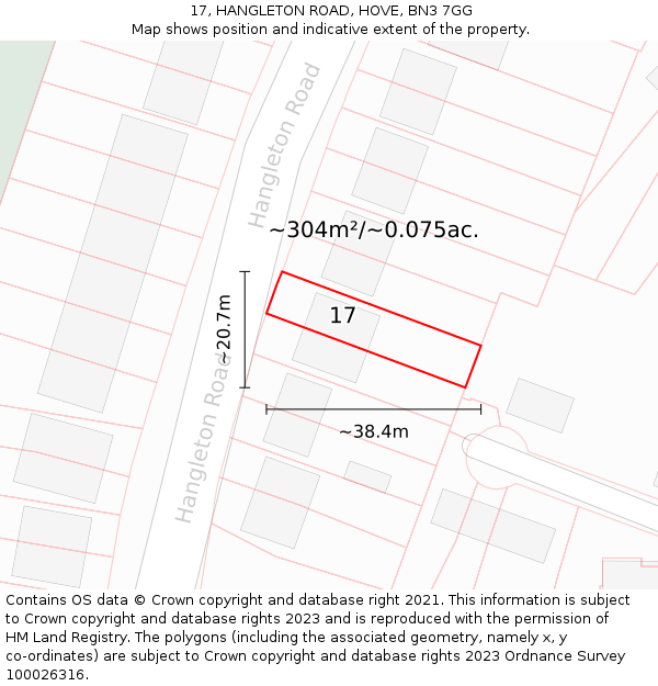 17, HANGLETON ROAD, HOVE, BN3 7GG: Plot and title map