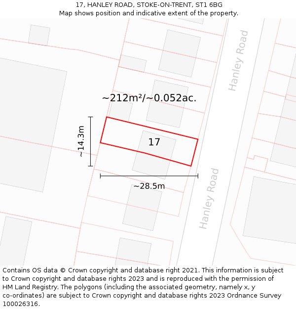 17, HANLEY ROAD, STOKE-ON-TRENT, ST1 6BG: Plot and title map