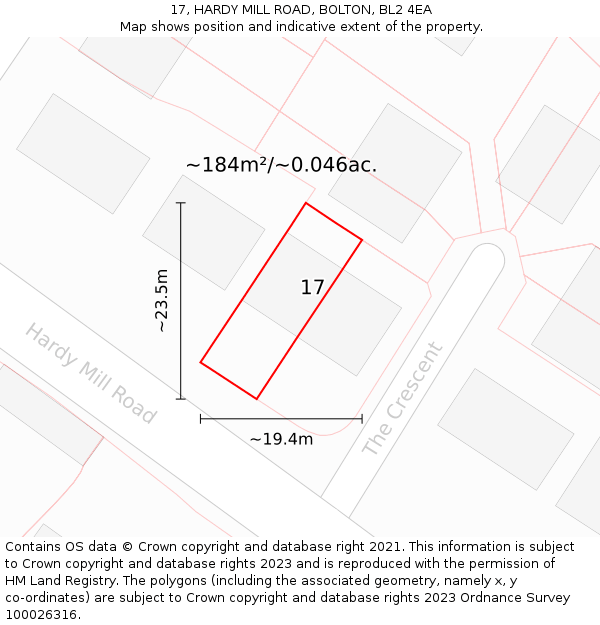 17, HARDY MILL ROAD, BOLTON, BL2 4EA: Plot and title map