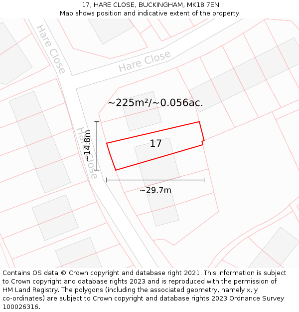 17, HARE CLOSE, BUCKINGHAM, MK18 7EN: Plot and title map