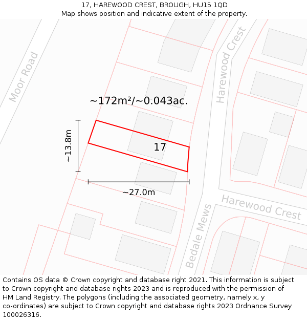 17, HAREWOOD CREST, BROUGH, HU15 1QD: Plot and title map