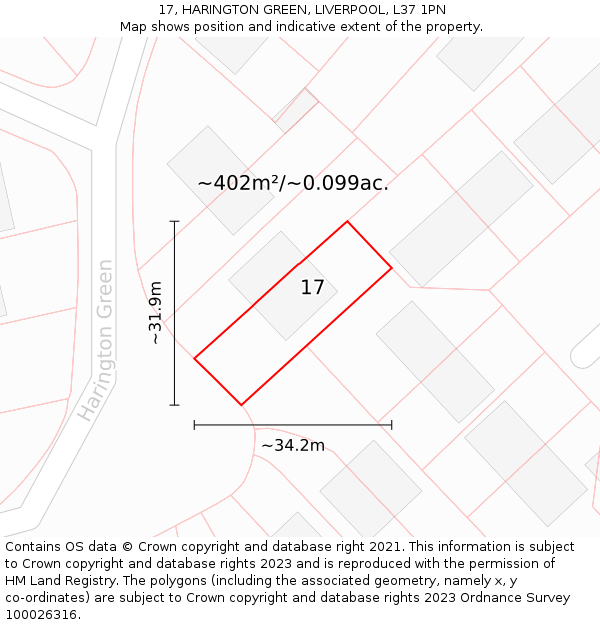 17, HARINGTON GREEN, LIVERPOOL, L37 1PN: Plot and title map