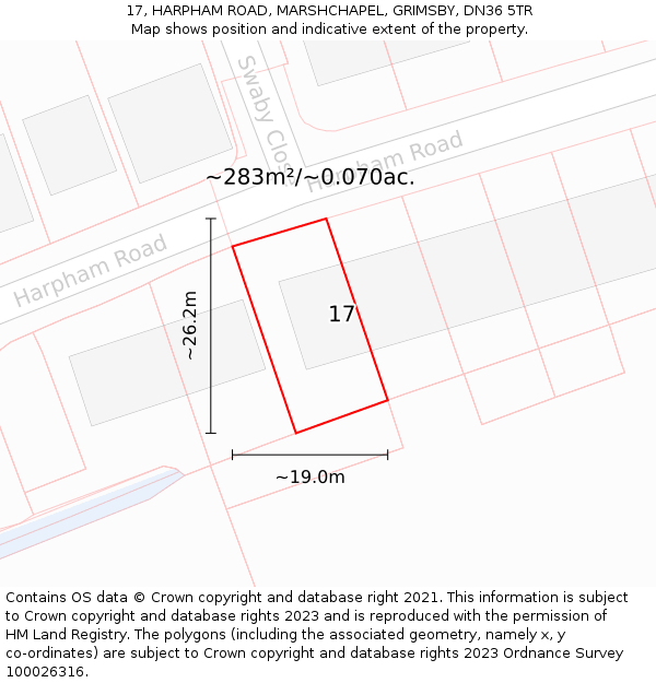 17, HARPHAM ROAD, MARSHCHAPEL, GRIMSBY, DN36 5TR: Plot and title map