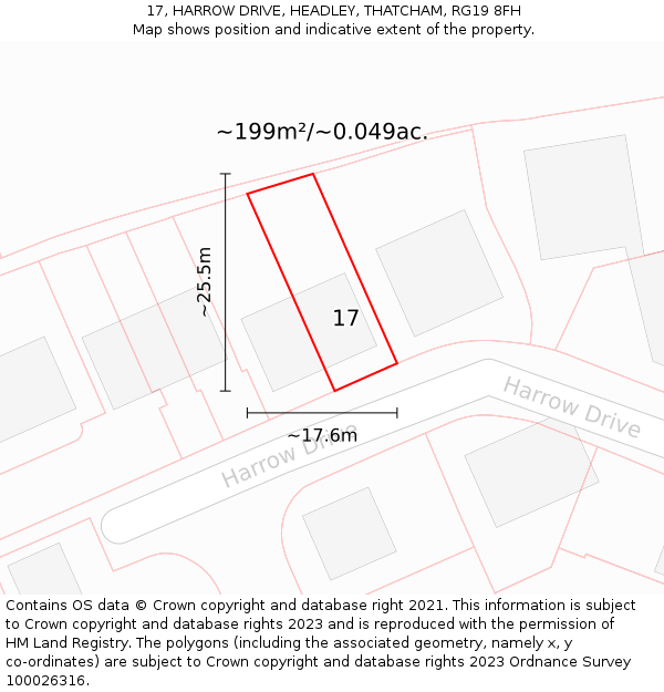 17, HARROW DRIVE, HEADLEY, THATCHAM, RG19 8FH: Plot and title map