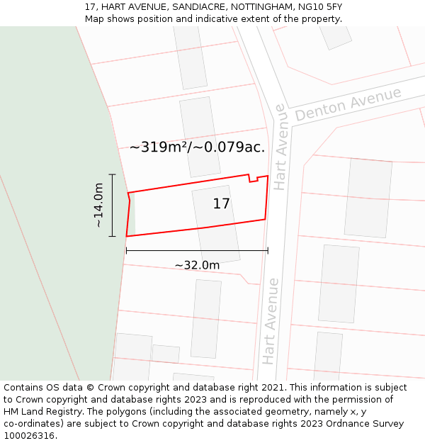 17, HART AVENUE, SANDIACRE, NOTTINGHAM, NG10 5FY: Plot and title map