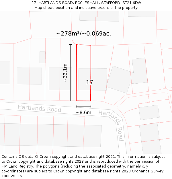 17, HARTLANDS ROAD, ECCLESHALL, STAFFORD, ST21 6DW: Plot and title map