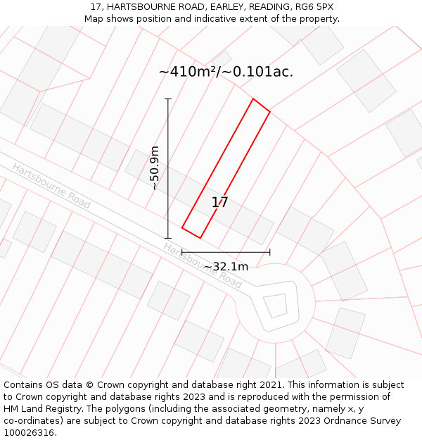 17, HARTSBOURNE ROAD, EARLEY, READING, RG6 5PX: Plot and title map