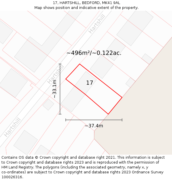 17, HARTSHILL, BEDFORD, MK41 9AL: Plot and title map