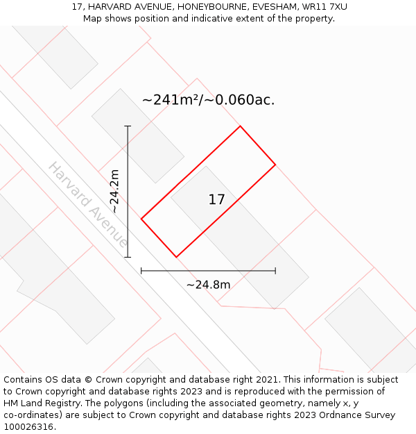 17, HARVARD AVENUE, HONEYBOURNE, EVESHAM, WR11 7XU: Plot and title map