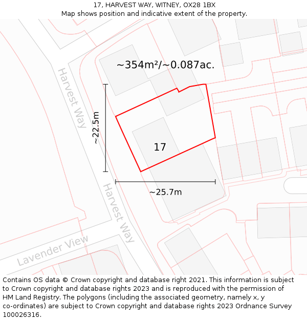 17, HARVEST WAY, WITNEY, OX28 1BX: Plot and title map