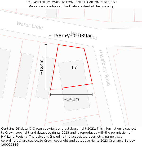 17, HASELBURY ROAD, TOTTON, SOUTHAMPTON, SO40 3DR: Plot and title map