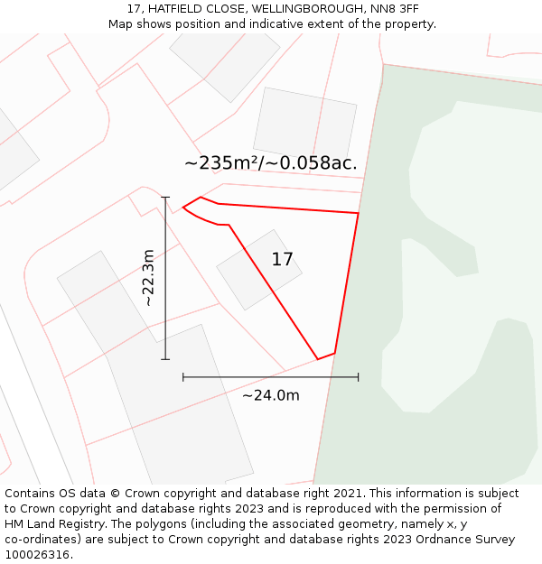 17, HATFIELD CLOSE, WELLINGBOROUGH, NN8 3FF: Plot and title map