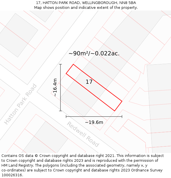 17, HATTON PARK ROAD, WELLINGBOROUGH, NN8 5BA: Plot and title map