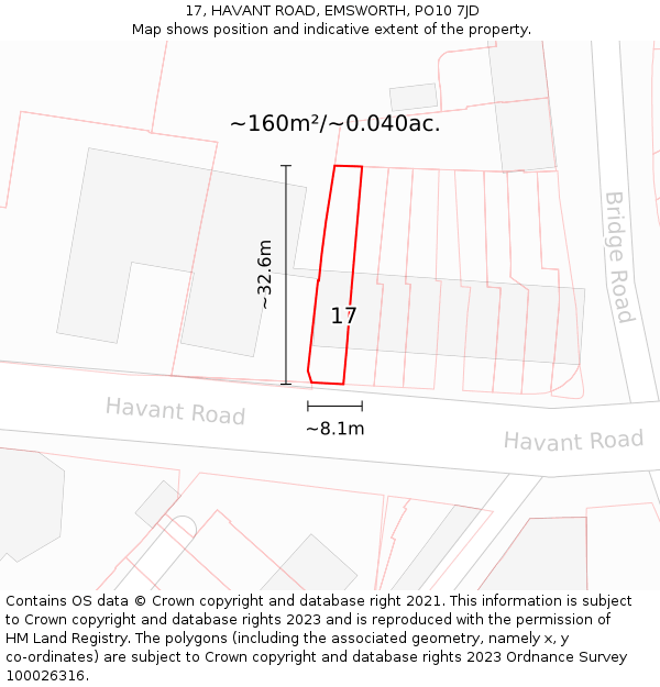 17, HAVANT ROAD, EMSWORTH, PO10 7JD: Plot and title map