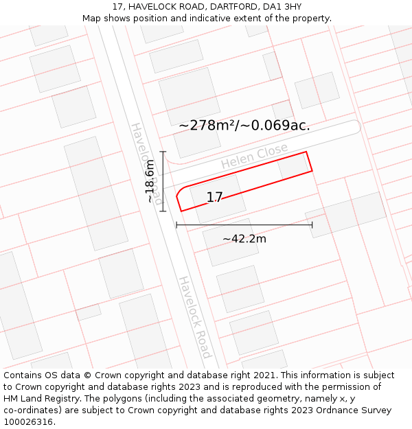 17, HAVELOCK ROAD, DARTFORD, DA1 3HY: Plot and title map