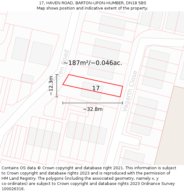 17, HAVEN ROAD, BARTON-UPON-HUMBER, DN18 5BS: Plot and title map