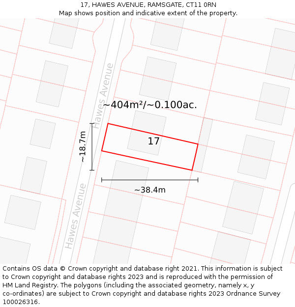 17, HAWES AVENUE, RAMSGATE, CT11 0RN: Plot and title map