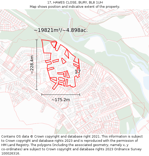 17, HAWES CLOSE, BURY, BL8 1UH: Plot and title map