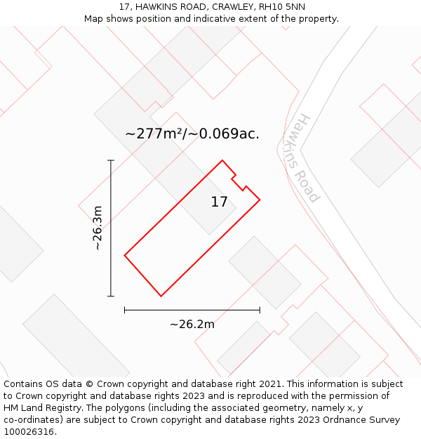 17, HAWKINS ROAD, CRAWLEY, RH10 5NN: Plot and title map