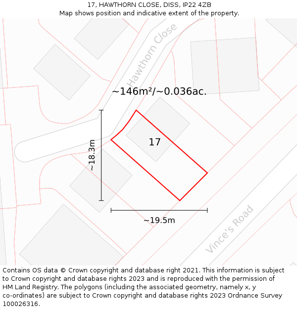 17, HAWTHORN CLOSE, DISS, IP22 4ZB: Plot and title map