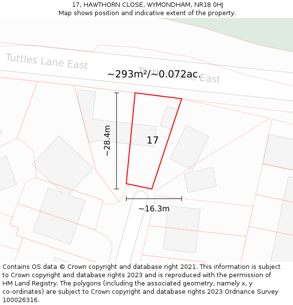 17, HAWTHORN CLOSE, WYMONDHAM, NR18 0HJ: Plot and title map