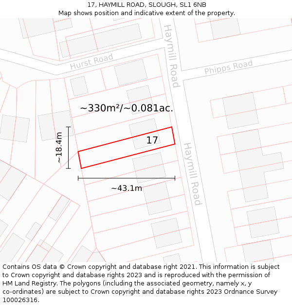 17, HAYMILL ROAD, SLOUGH, SL1 6NB: Plot and title map