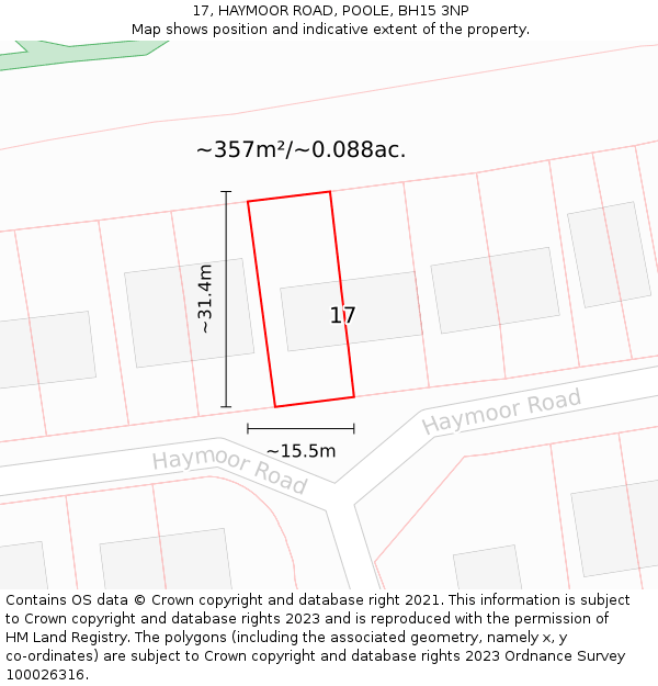 17, HAYMOOR ROAD, POOLE, BH15 3NP: Plot and title map