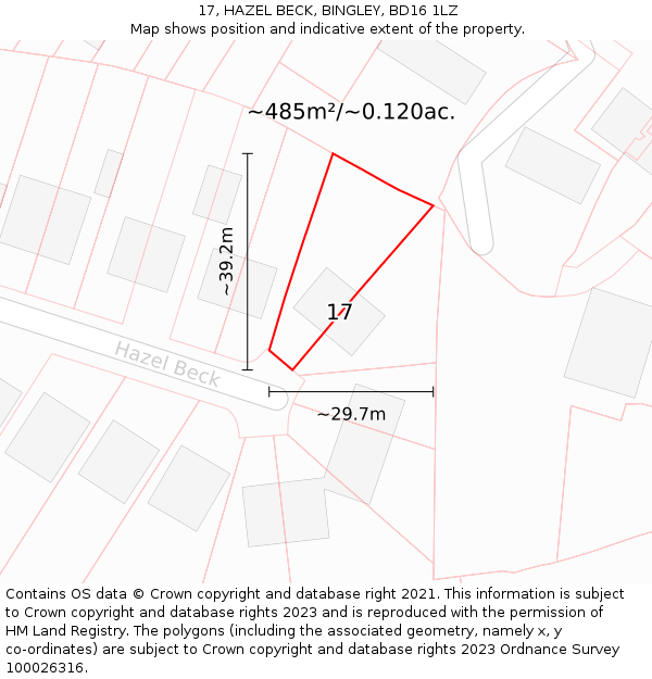 17, HAZEL BECK, BINGLEY, BD16 1LZ: Plot and title map