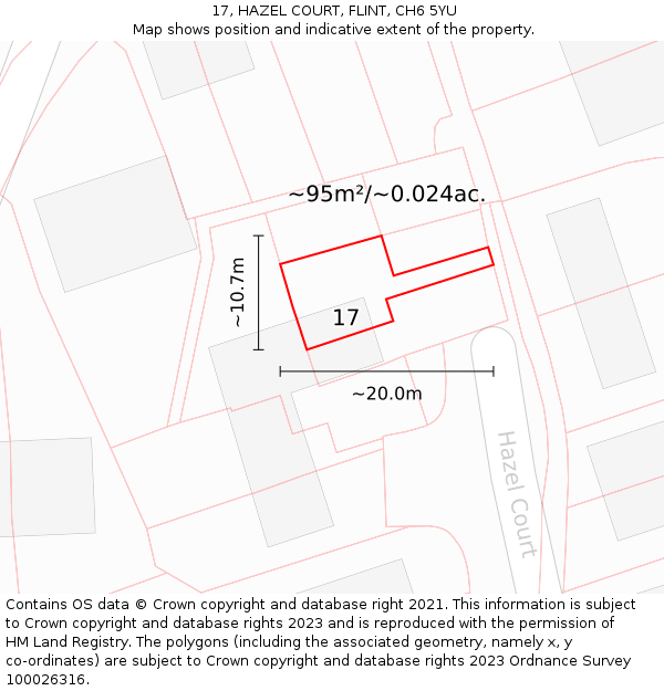 17, HAZEL COURT, FLINT, CH6 5YU: Plot and title map