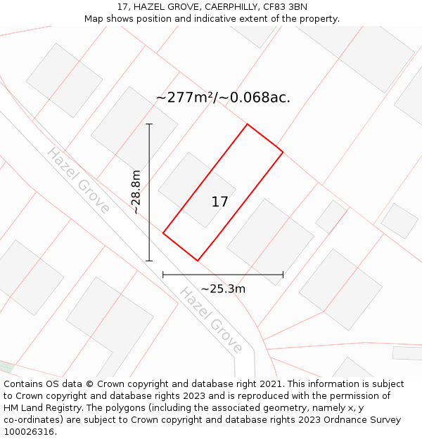 17, HAZEL GROVE, CAERPHILLY, CF83 3BN: Plot and title map