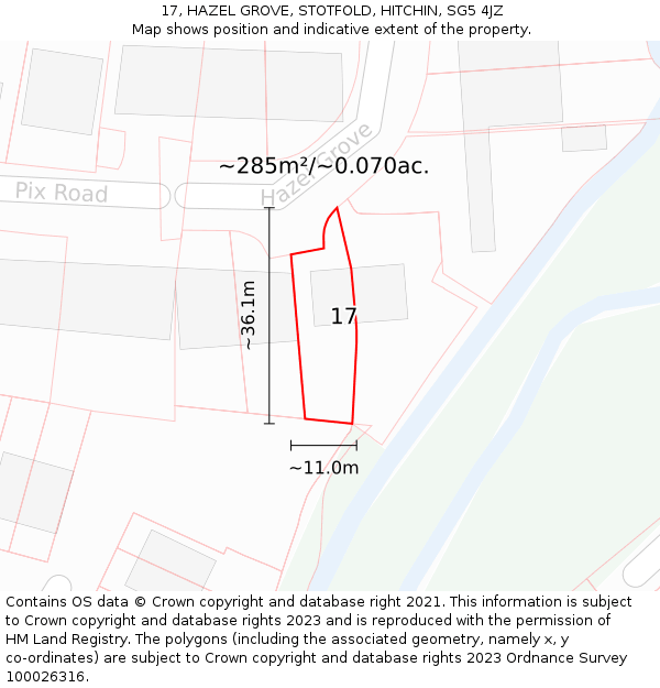 17, HAZEL GROVE, STOTFOLD, HITCHIN, SG5 4JZ: Plot and title map