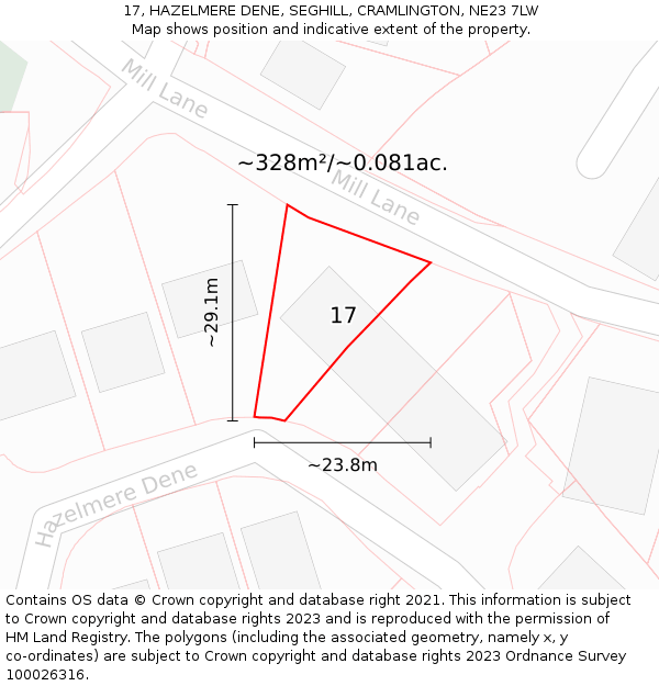 17, HAZELMERE DENE, SEGHILL, CRAMLINGTON, NE23 7LW: Plot and title map