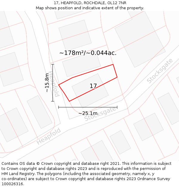 17, HEAPFOLD, ROCHDALE, OL12 7NR: Plot and title map