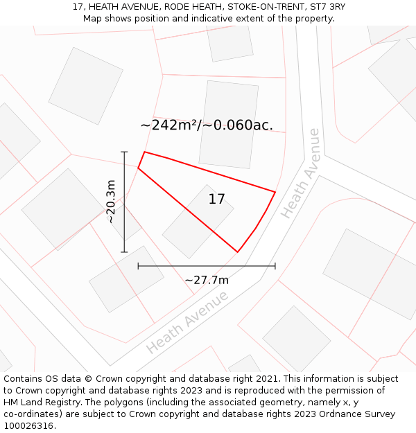 17, HEATH AVENUE, RODE HEATH, STOKE-ON-TRENT, ST7 3RY: Plot and title map