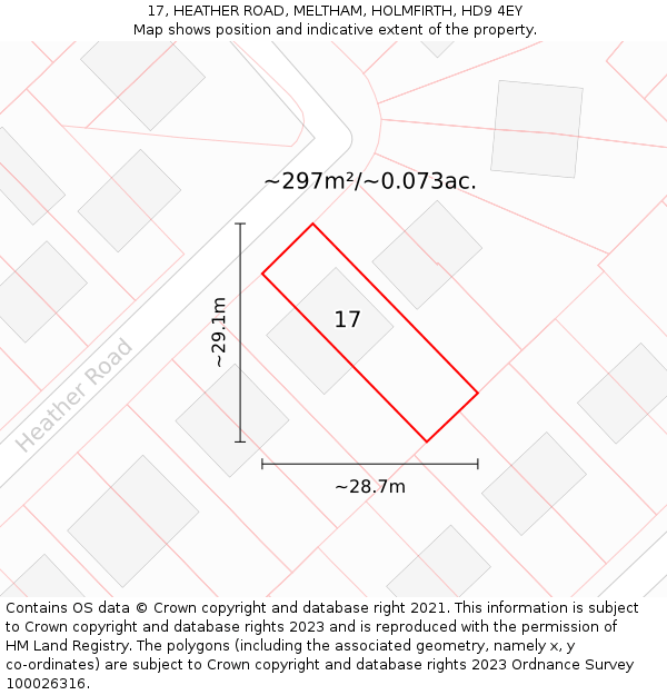 17, HEATHER ROAD, MELTHAM, HOLMFIRTH, HD9 4EY: Plot and title map