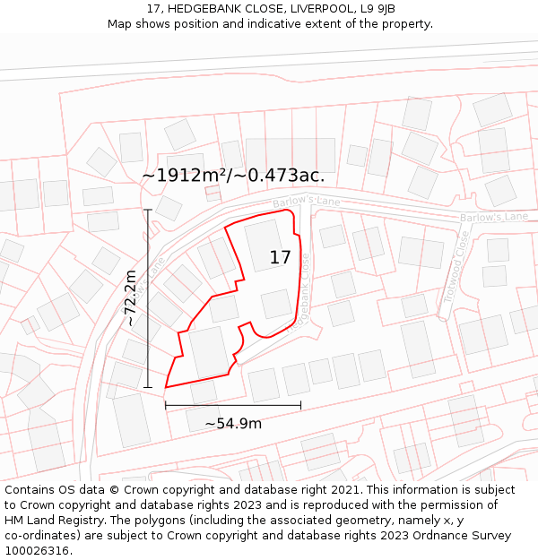 17, HEDGEBANK CLOSE, LIVERPOOL, L9 9JB: Plot and title map