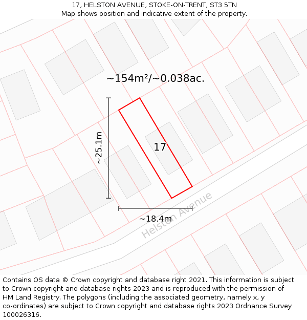 17, HELSTON AVENUE, STOKE-ON-TRENT, ST3 5TN: Plot and title map