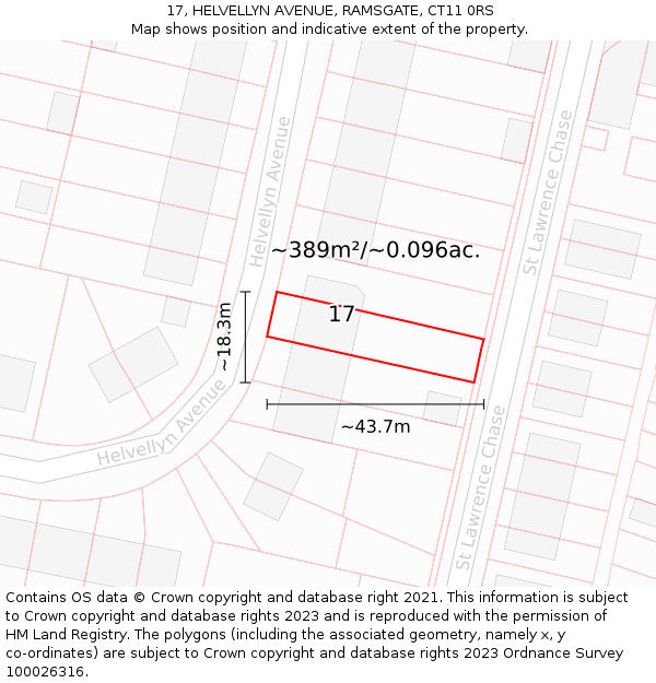 17, HELVELLYN AVENUE, RAMSGATE, CT11 0RS: Plot and title map