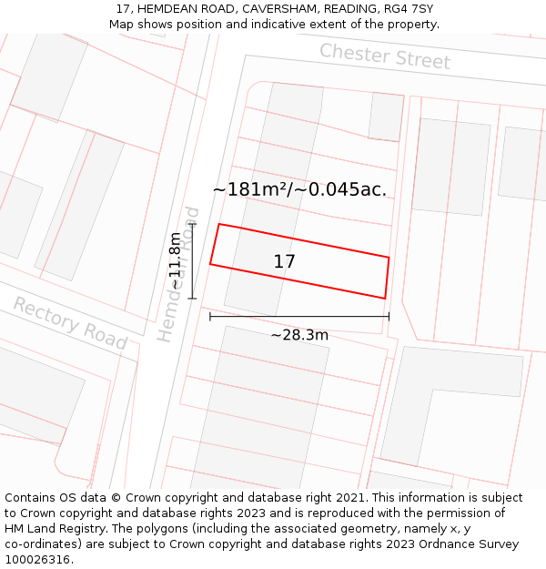 17, HEMDEAN ROAD, CAVERSHAM, READING, RG4 7SY: Plot and title map