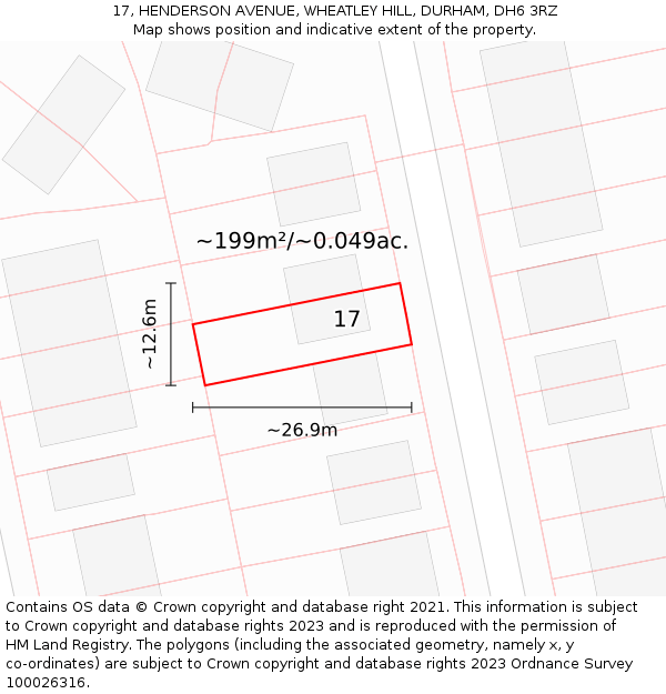 17, HENDERSON AVENUE, WHEATLEY HILL, DURHAM, DH6 3RZ: Plot and title map