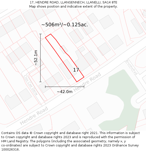 17, HENDRE ROAD, LLANGENNECH, LLANELLI, SA14 8TE: Plot and title map