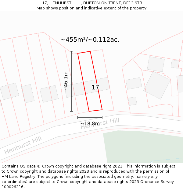 17, HENHURST HILL, BURTON-ON-TRENT, DE13 9TB: Plot and title map