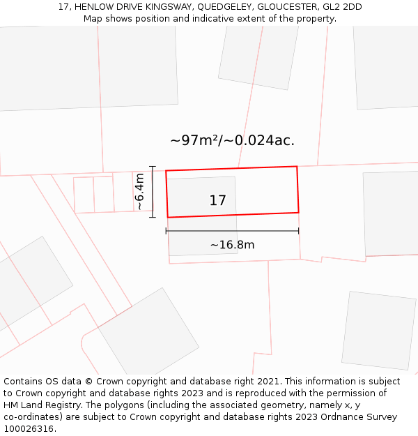17, HENLOW DRIVE KINGSWAY, QUEDGELEY, GLOUCESTER, GL2 2DD: Plot and title map
